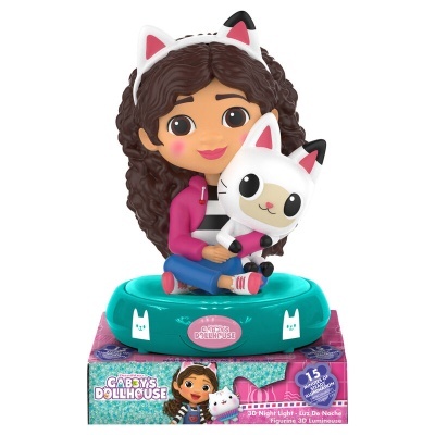 Figura de menina com gato em base azul com texto CABSY'S DOLLHOUSE