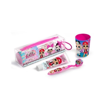 Conjunto infantil LOL Surprise com estojo, escova, creme dentário e copo