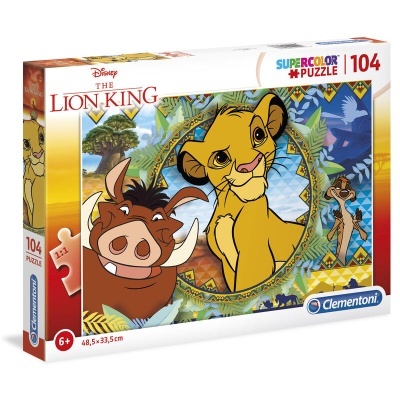 Caixa de quebra-cabeças The Lion King, 104 peças, com personagens Simba, Pumba e Timão