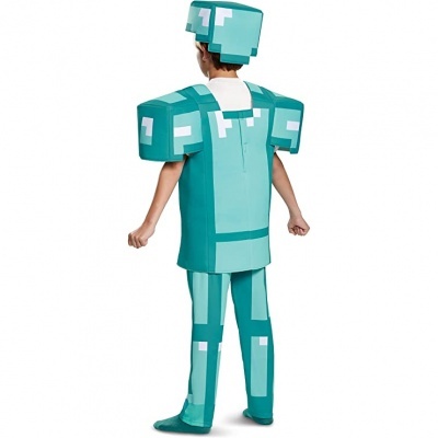 Fato de criança Minecraft azul-turquesa com padrões quadrados