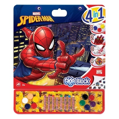 Conjunto artístico 4 em 1 Marvel Spider-Man com lápis de cera e tintas