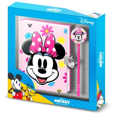 Conjunto de agenda e caneta Minnie Disney em embalagem azul