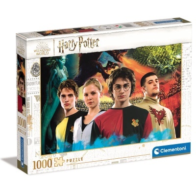 Caixa de puzzle de 1000 peças Harry Potter da Clementoni com imagem colorida dos personagens principais