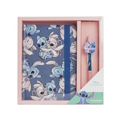 Conjunto de caderno e caneta Disney Stitch em caixa rosa