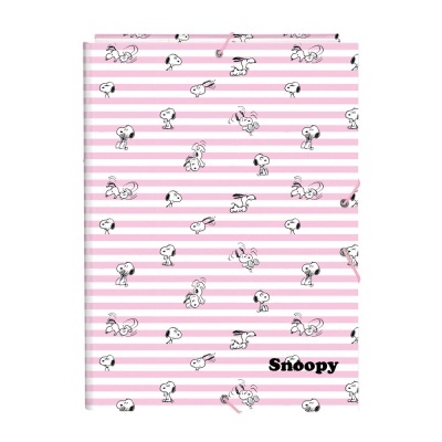 Pasta de arquivo rosa e branca com padrão Snoopy