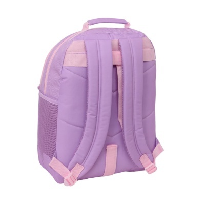 Mochila lilás com alças acolchoadas rosa
