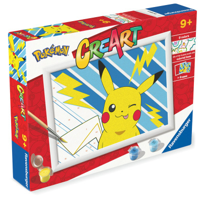 Conjunto de pintura para crianças com tema Pokémon e imagem do Pikachu para pintar.