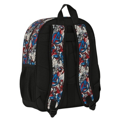 Mochila preta com alças estampadas dos Avengers