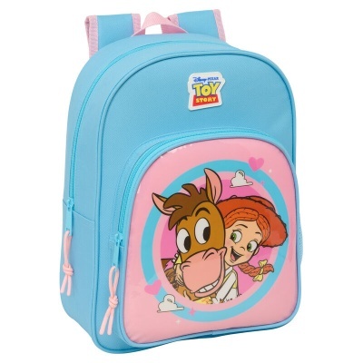 Mochila infantil azul clara e rosa com personagens Toy Story