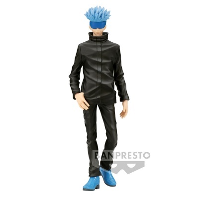 Figura de ação Banpresto com uniforme preto, cabelo azul claro, sapatos azuis