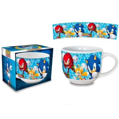 Chávena branca com personagens Sonic e embalagem temática