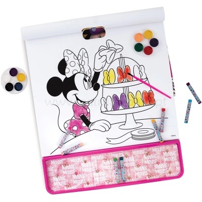 Kit de pintura Minnie Mouse com papel, pincel e tintas coloridas