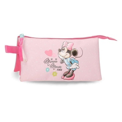 Estojo escolar cor de rosa com Minnie Mouse e fecho de correr rosa