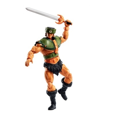 Figura de ação masculina com espada e armadura verde