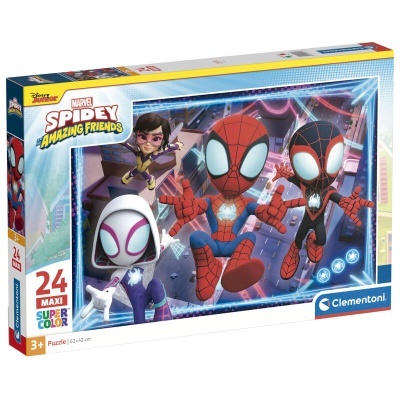 Embalagem de puzzle Spidey Amazing Friends com personagens Marvel coloridos
