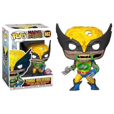 Figura Funko Pop! Marvel Zombies Zombie Wolverine com máscara preta e roupa azul e amarela