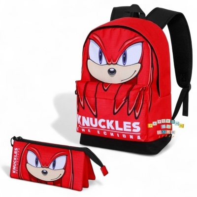 Mochila e estojo vermelhos com estampa de Knuckles
