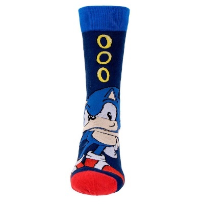 Meia azul com personagem Sonic e anéis amarelos