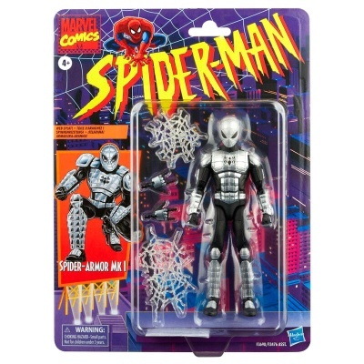 Boneco de ação Spider-Man com armadura Spider-Armor MK I em embalagem blister colorida