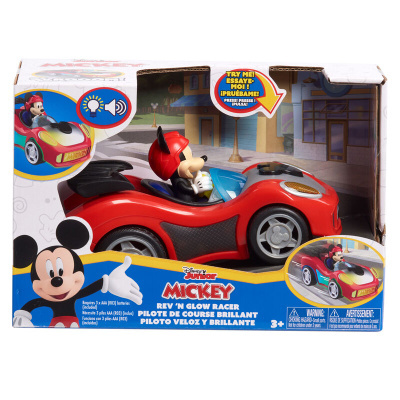 Brinquedo Mickey Junior carro vermelho com figura do Mickey na embalagem