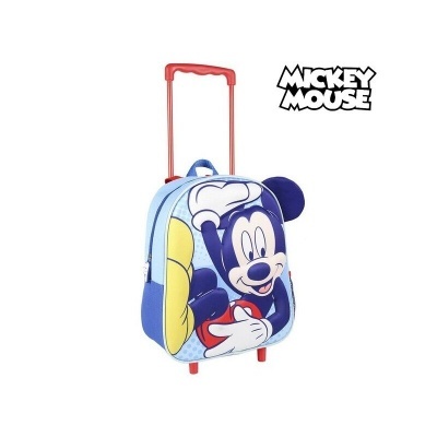 Mala de rodinhas infantil azul com imagem do Mickey Mouse e texto MICKEY MOUSE