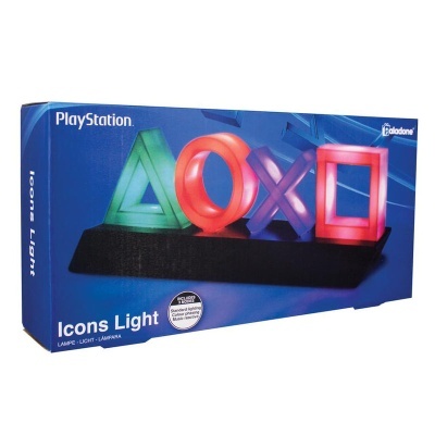 Caixa de lâmpada PlayStation Icons Light com símbolos coloridos em fundo azul