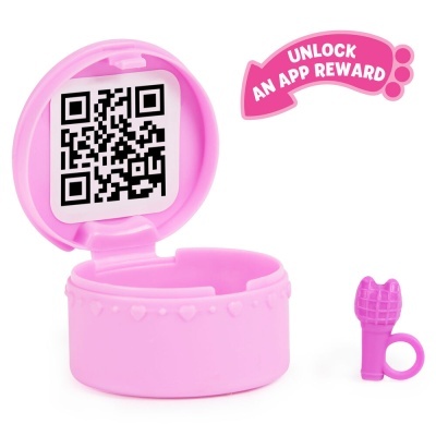 Brinquedo infantil rosa com caixa redonda e anel em formato de microfone