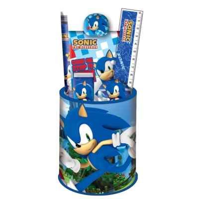 Material escolar Sonic azul com estojo, régua, lápis, apontador e bloco