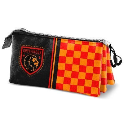 Estojos escolares em tecido tricolor com fecho e estampa Gryffindor