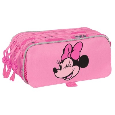 Estojo escolar rosa com imagem da Minnie Mouse