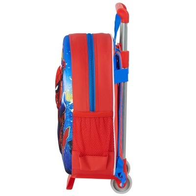 Mala de rodinhas infantil Homem-Aranha vermelho e azul vista de lado