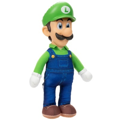 Boneco Luigi de pelúcia com fato verde e azul e boné verde