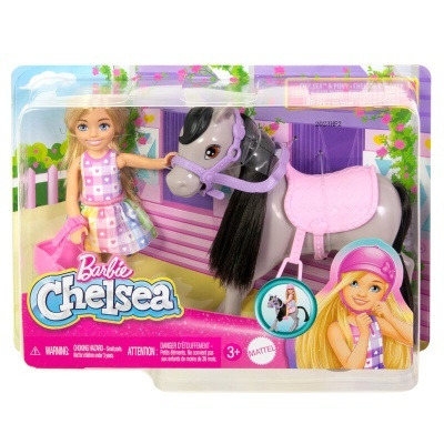 Conjunto Barbie Chelsea com boneca e cavalo em embalagem de plástico