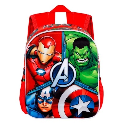 Mochila infantil dos Avengers com estampado colorido e alças vermelhas