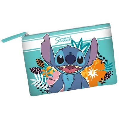 Bolsa azul com estampa do Stitch e flores coloridas