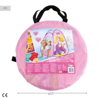 Bolsa redonda cor-de-rosa com alças pretas e etiqueta com personagens Disney