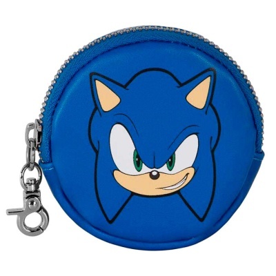 Porta-moedas redondo azul com imagem do Sonic