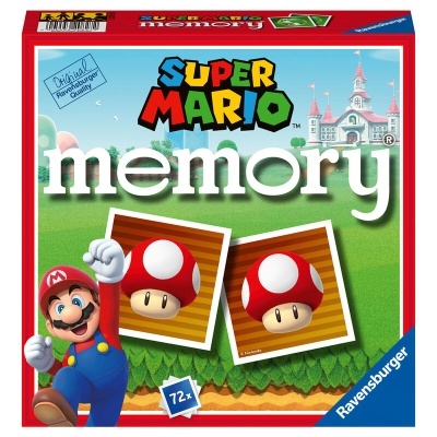 Caixa do jogo de cartas Super Mario Memory com personagens e selo Ravensburger