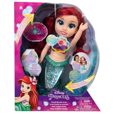 Boneca Ariel da Disney Princesa em embalagem com cauda de sereia verde e cabelo ruivo