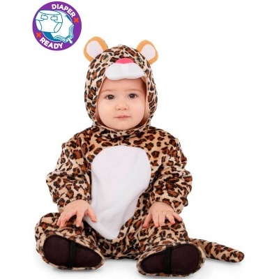 Bebé com fato de leopardo e selo DIAPER READY