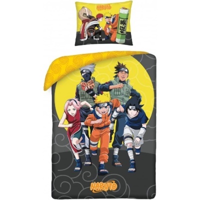 Conjunto de roupa de cama Naruto com personagens em cores amarelo e cinza