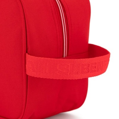 Bolsa vermelha com alça lateral e fecho de correr bicolor