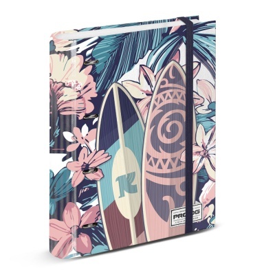 Agenda com capa floral e pranchas de surf desenhadas
