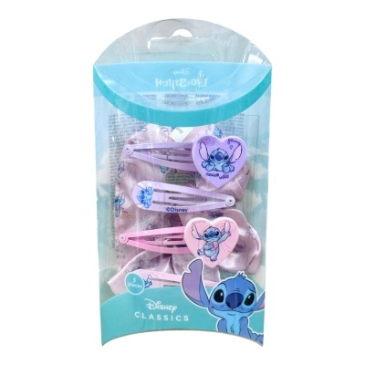 Conjunto Disney Classics com presilhas e scrunchies Stitch em embalagem