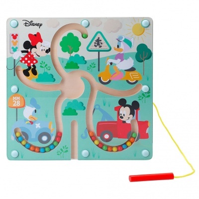 Brinquedo de madeira com caminhos para bolinhas e personagens Disney Mickey e Minnie