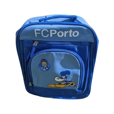 Mochila azul do FC Porto com mascote e texto FC Porto