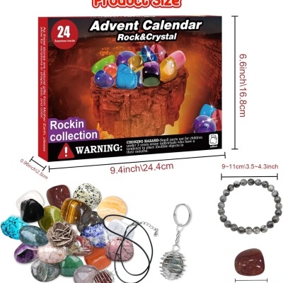 Calendário do advento com pedras, pulseira e pendente