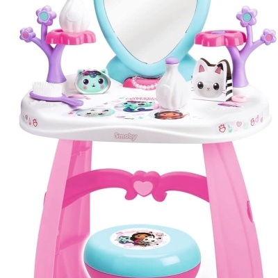 Móvel de brincar infantil Smoby com espelho de coração e taburete cor-de-rosa
