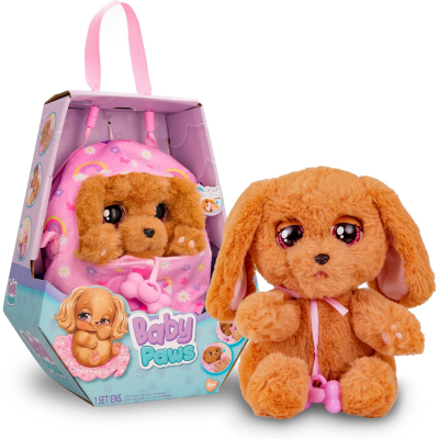 Brinquedos de peluche cachorro Baby Paws em caixa azul