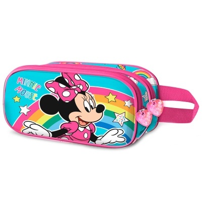 Estojo Minnie Mouse com arco-íris e coração cor-de-rosa
